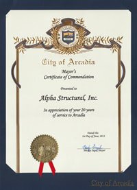 Certificate of Commendation for Alpha Structural