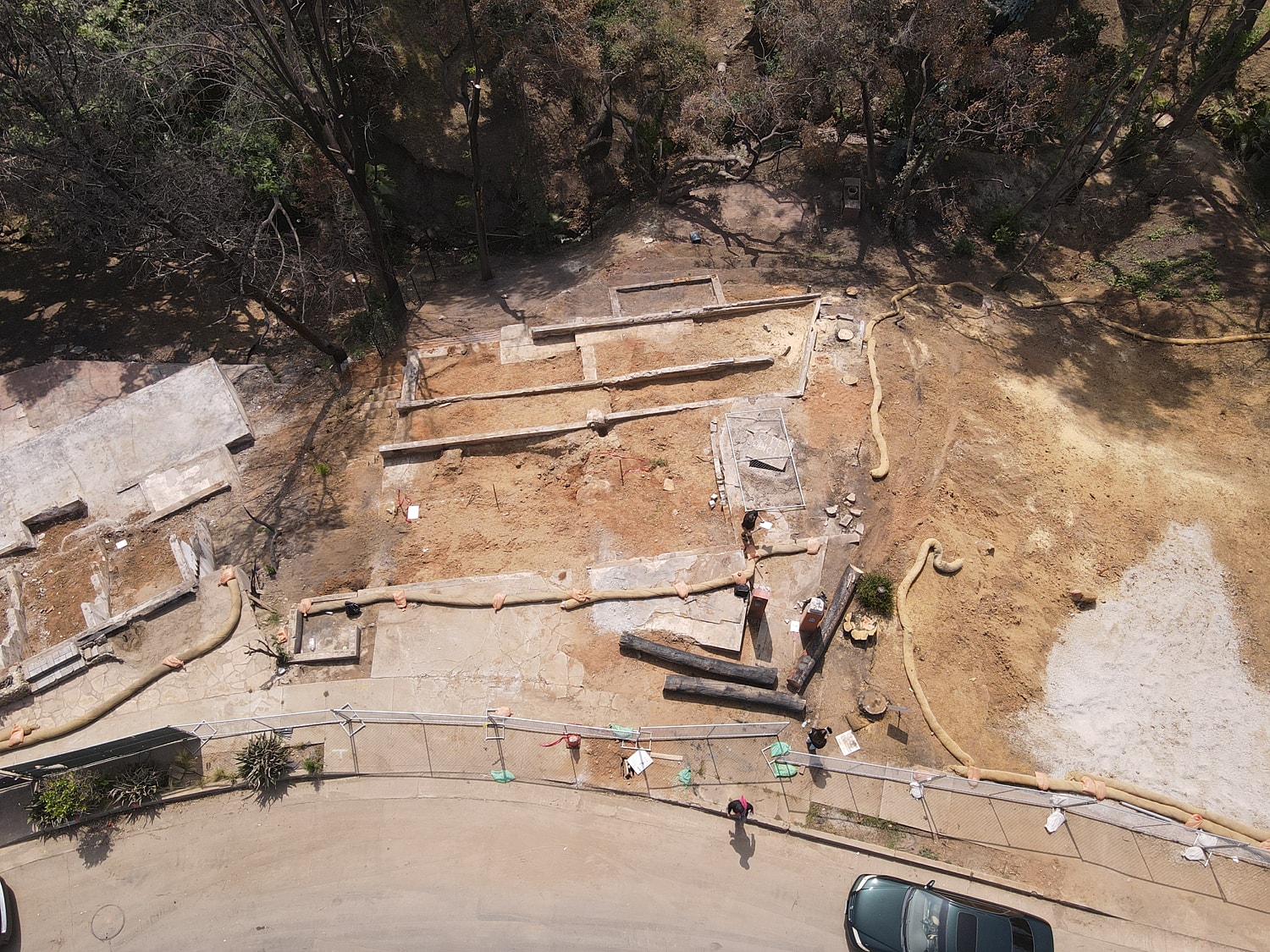 Aerial view of an archaeological excavation site.