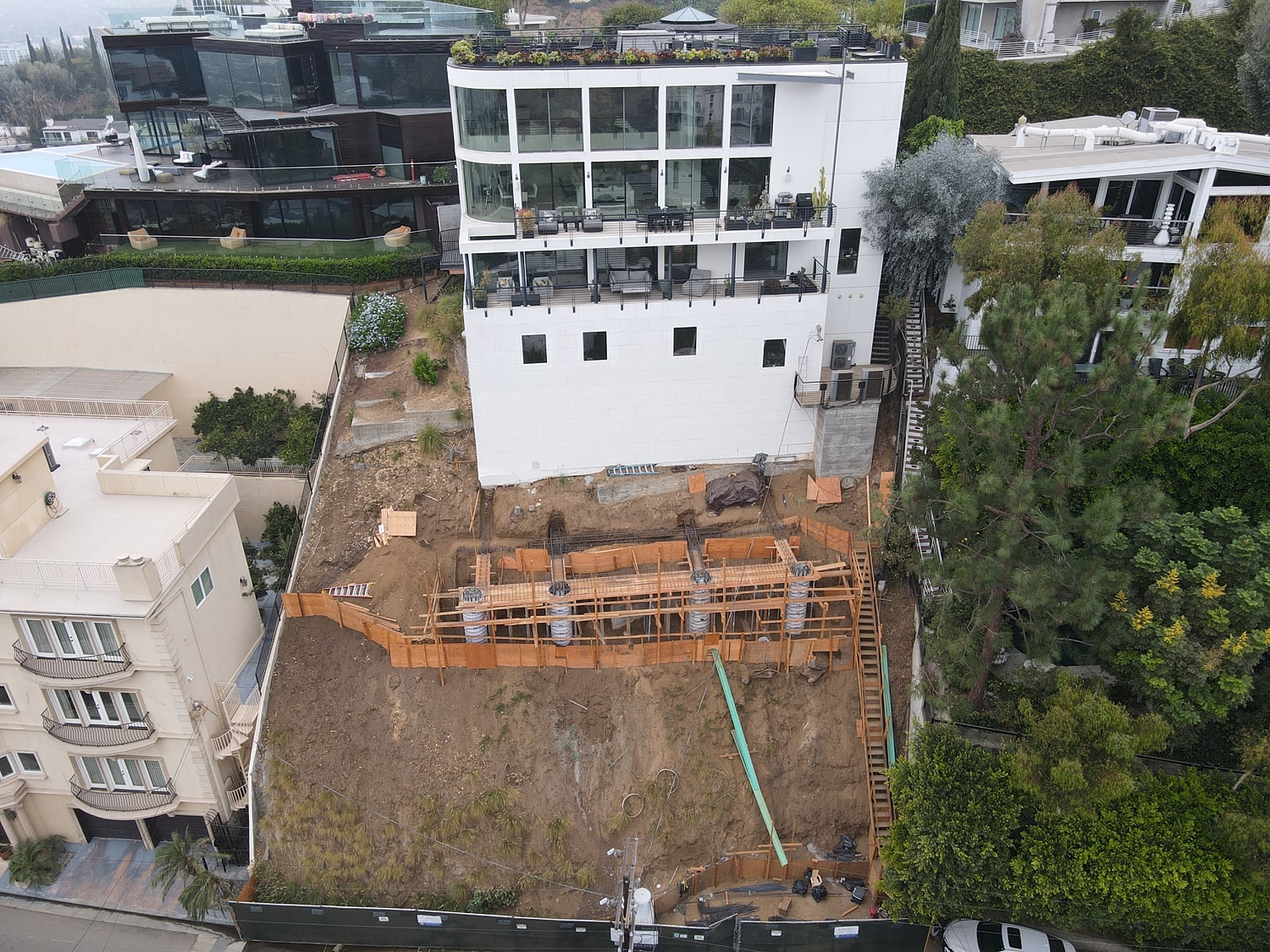 Construction site with a modern building background.
