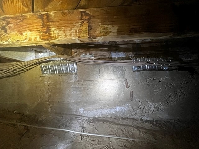 Electrical wiring in a basement or crawl space.