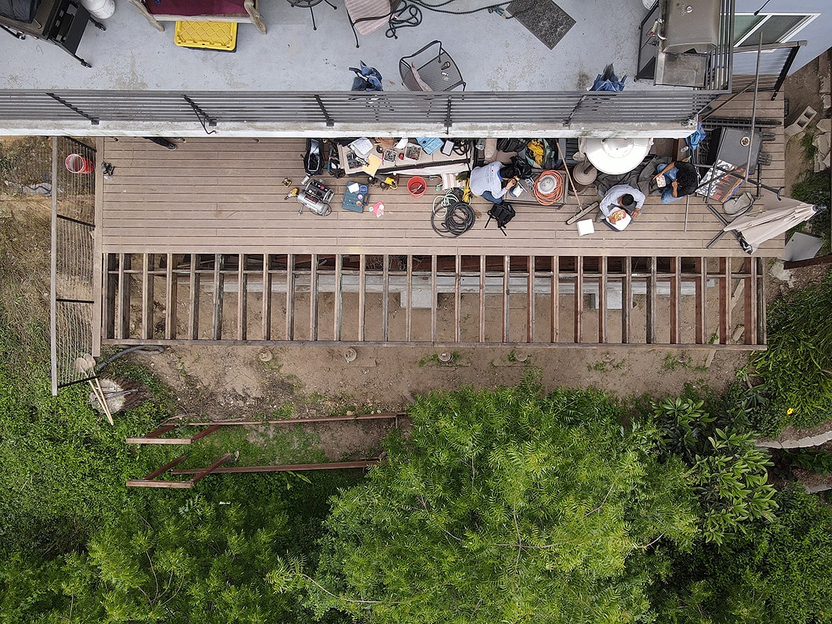 Aerial view of backyard construction project.
