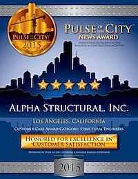 Pulse of the City award certificate for Alpha Structural