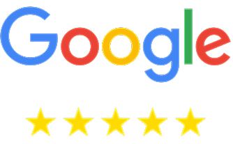 Google logo with five yellow stars rating.