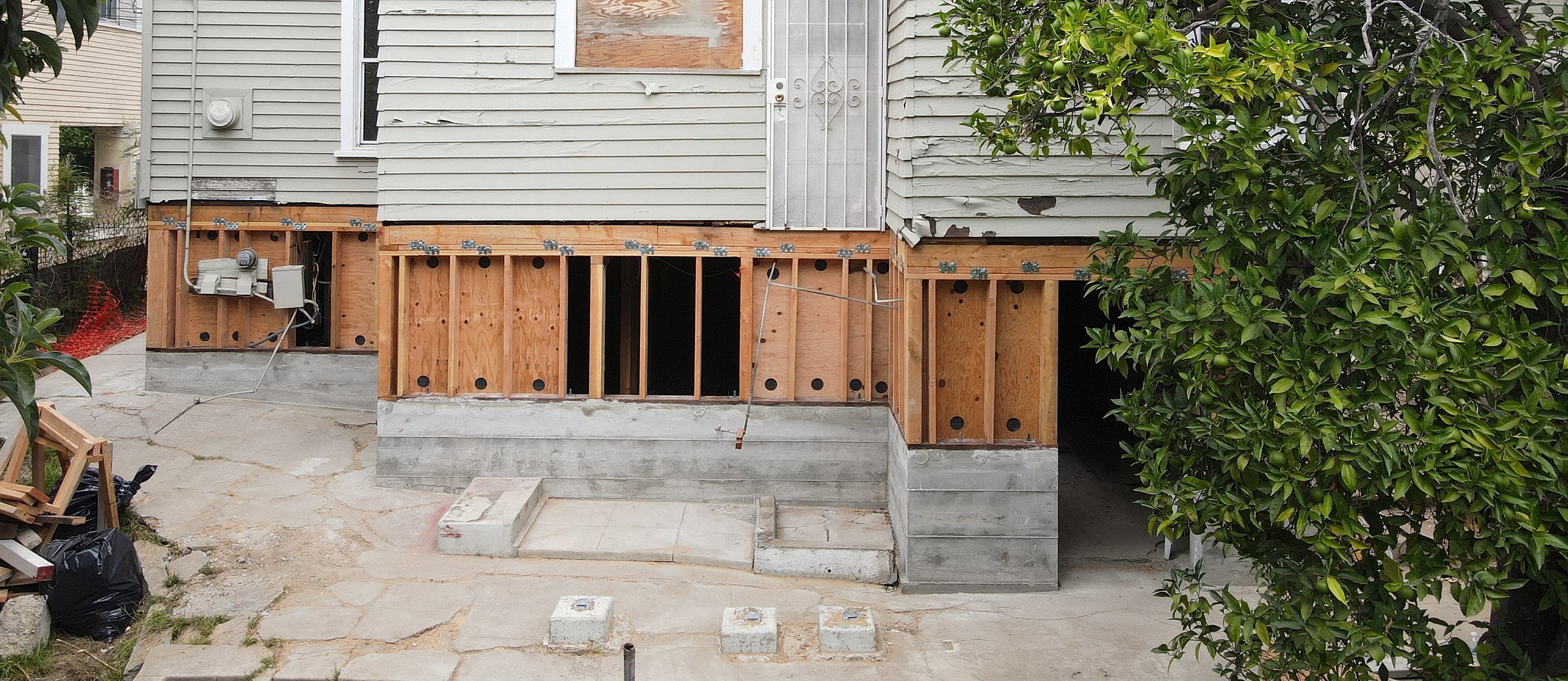 House with raised foundation under renovation.